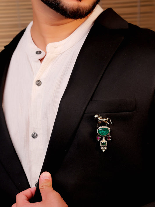 Abhimanyu Green Horse Brooch