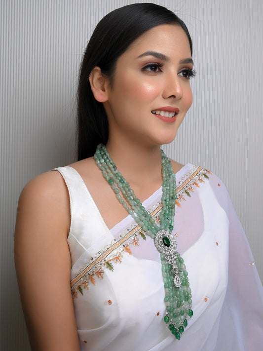 Ramya Emerald American Diamond & Beads Neckpiece