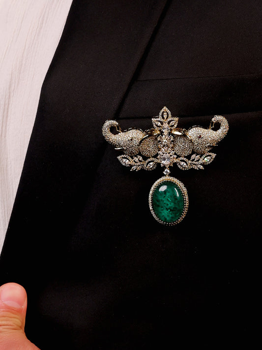 Anay Green Elephant Brooch