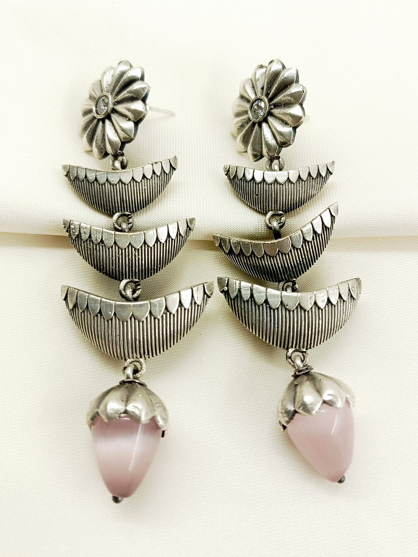 Ekansha Baby Pink Oxidized Earrings