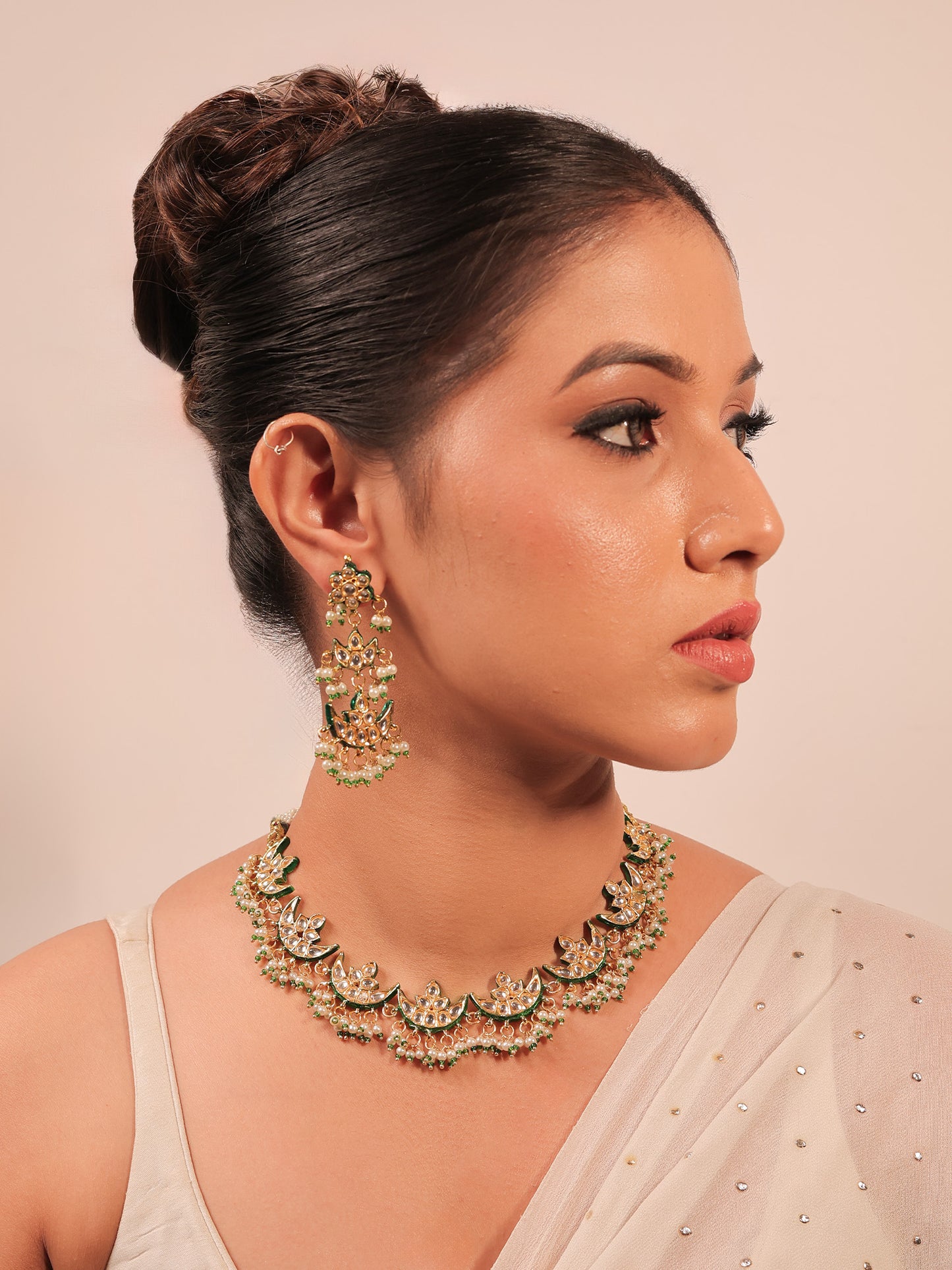 Sayani Green Kundan Necklace Set