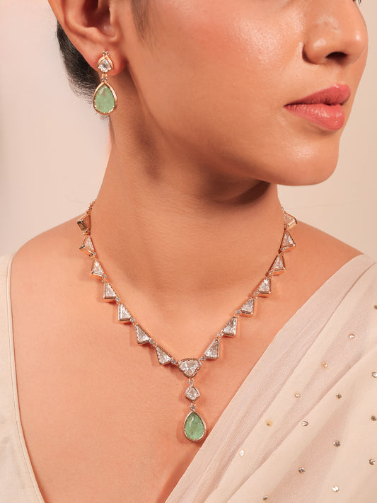 Saima Mint Green Kundan Necklace Set