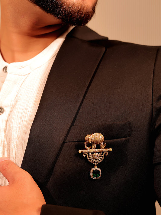 Shravan Green Elephant Brooch
