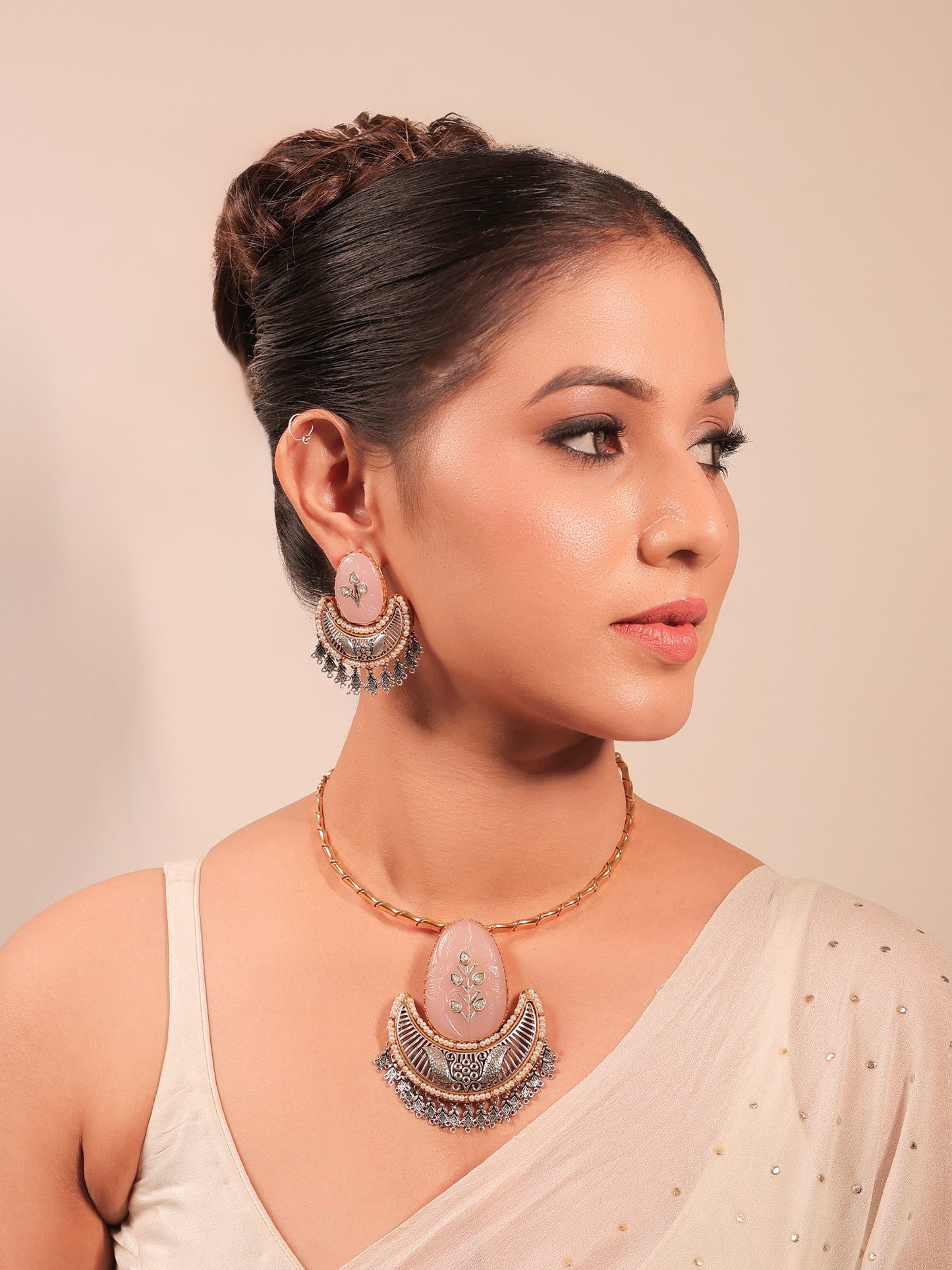 Bhavini Baby Pink Boutique Hasli Styled Necklace Set