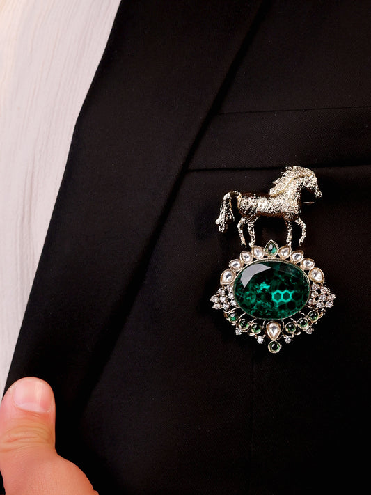 Naval Green Horse Brooch