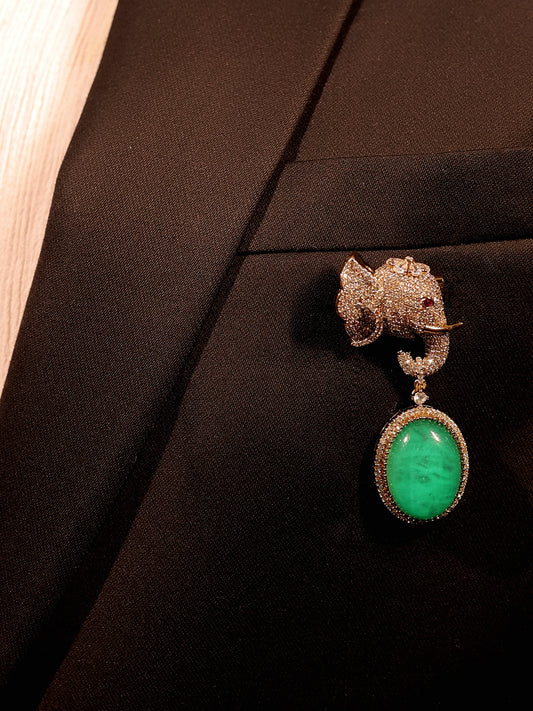 Ekansh Mint Green Elephant Brooch