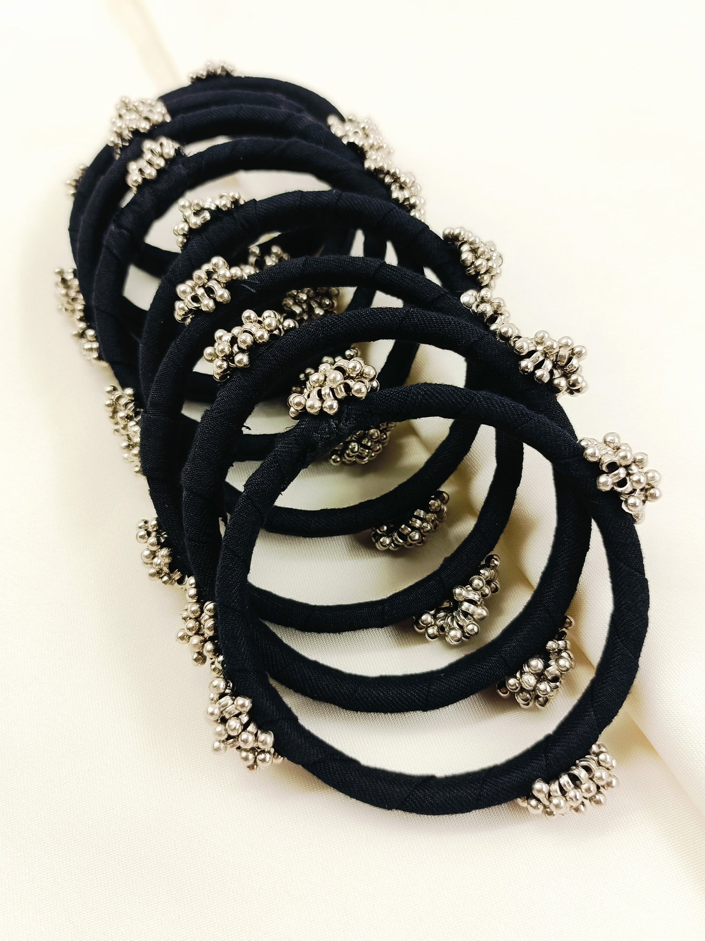 Fariha Black Fabric Bangles with Ghungroo