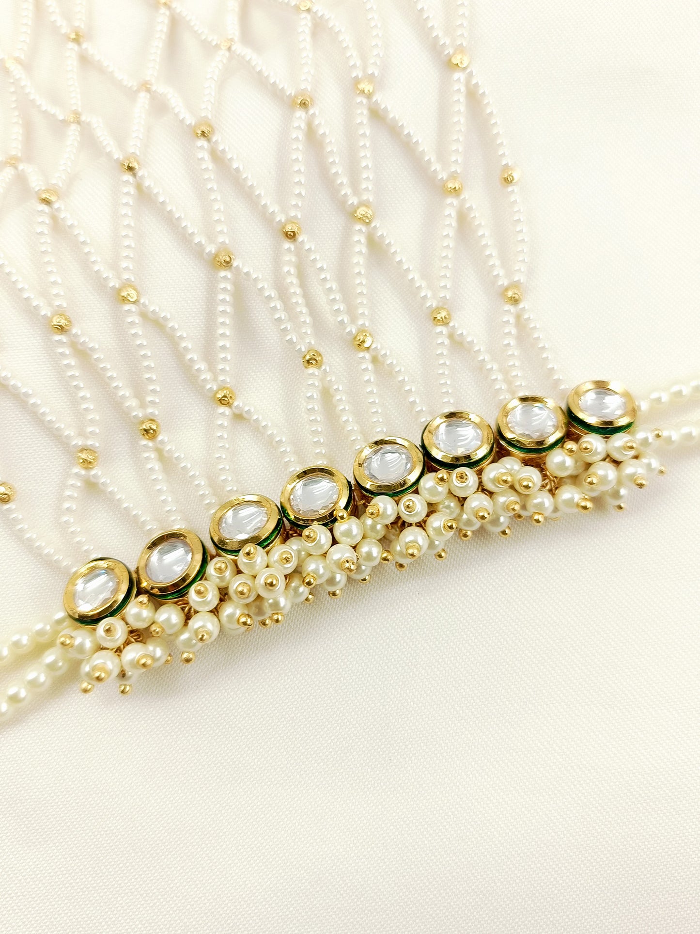 Rageswari White Pearl Kundan Hathphool [Price Is For Single Piece]