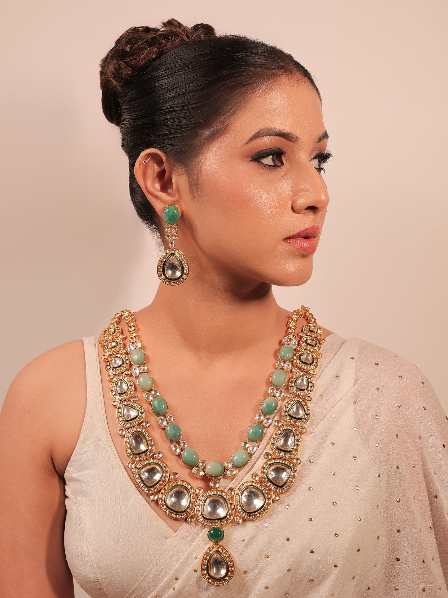 Zinnia Green Kundan Long Set