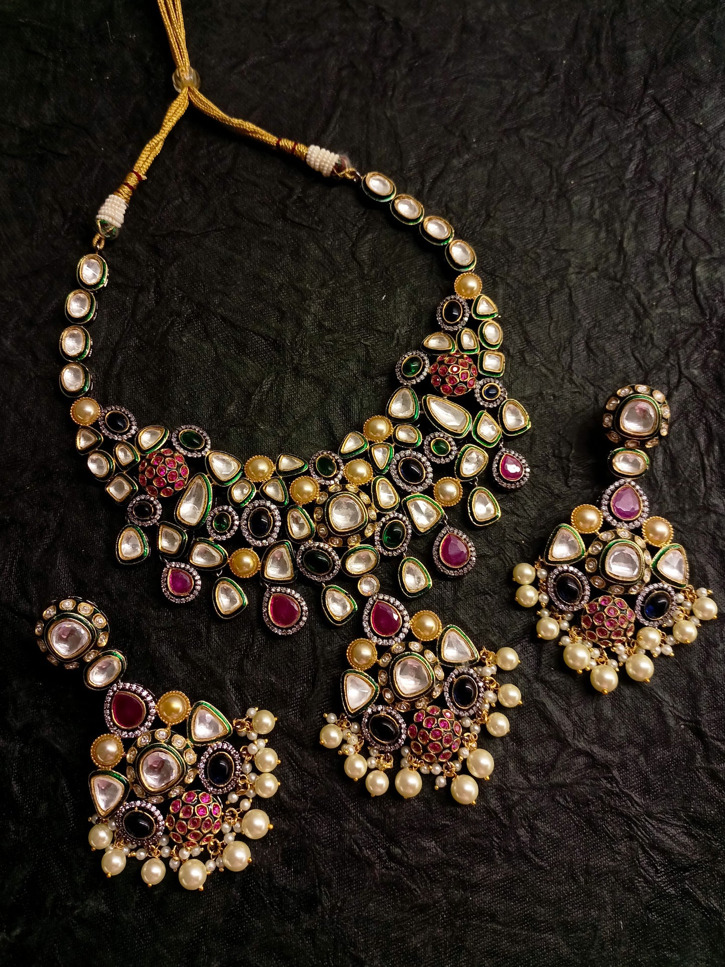 Maniya Navratna Victorian Necklace Set