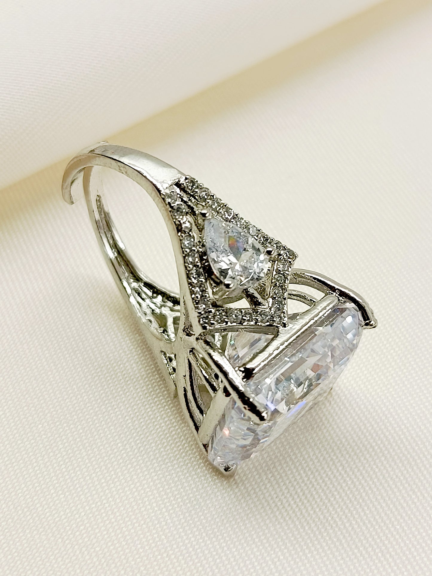 Chadni White American Diamond Finger Ring