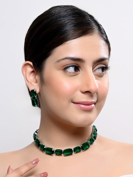 Ishmita Green American Diamond Necklace Set