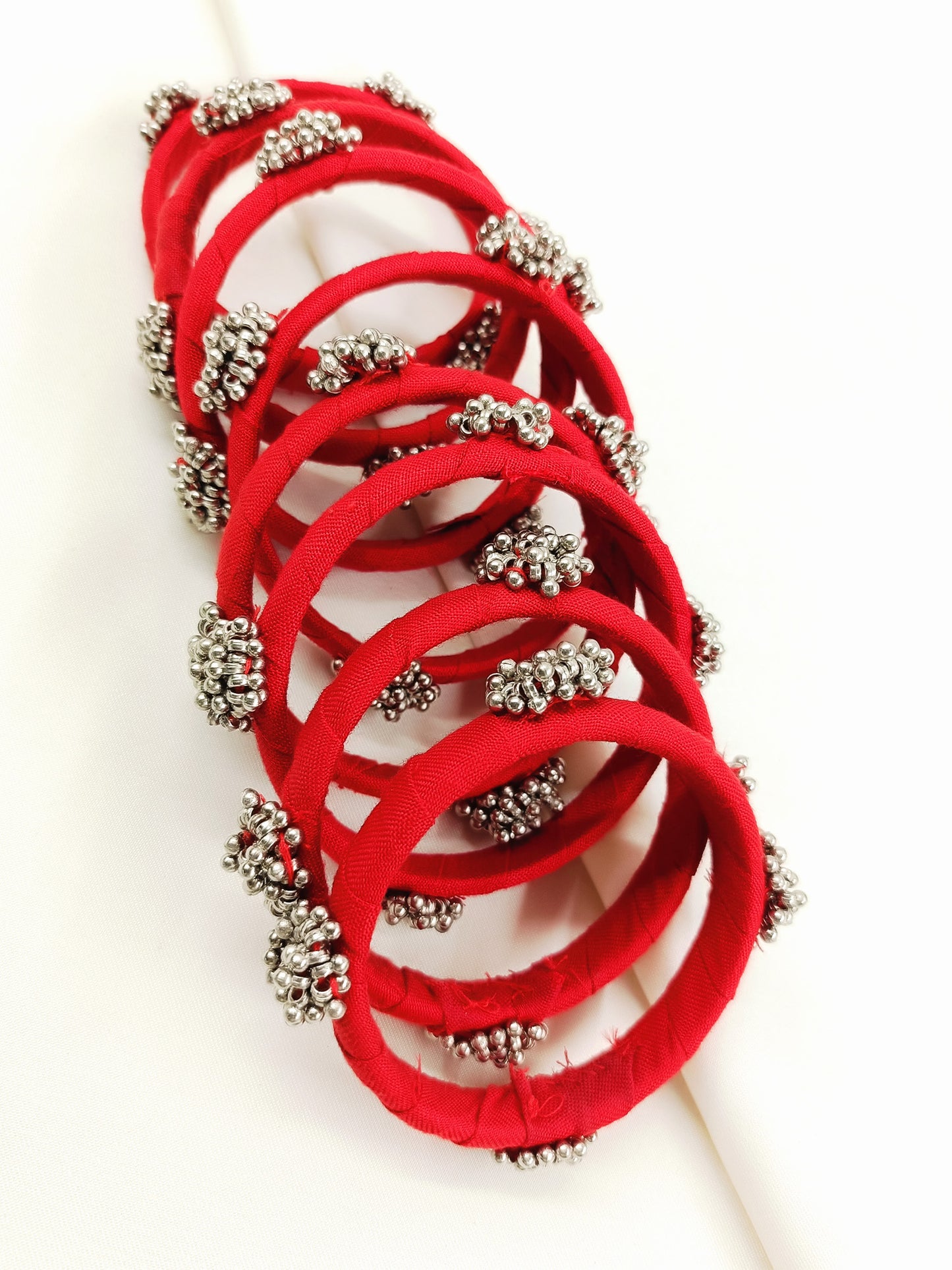 Menna Red Fabric Bangles with Ghungroo
