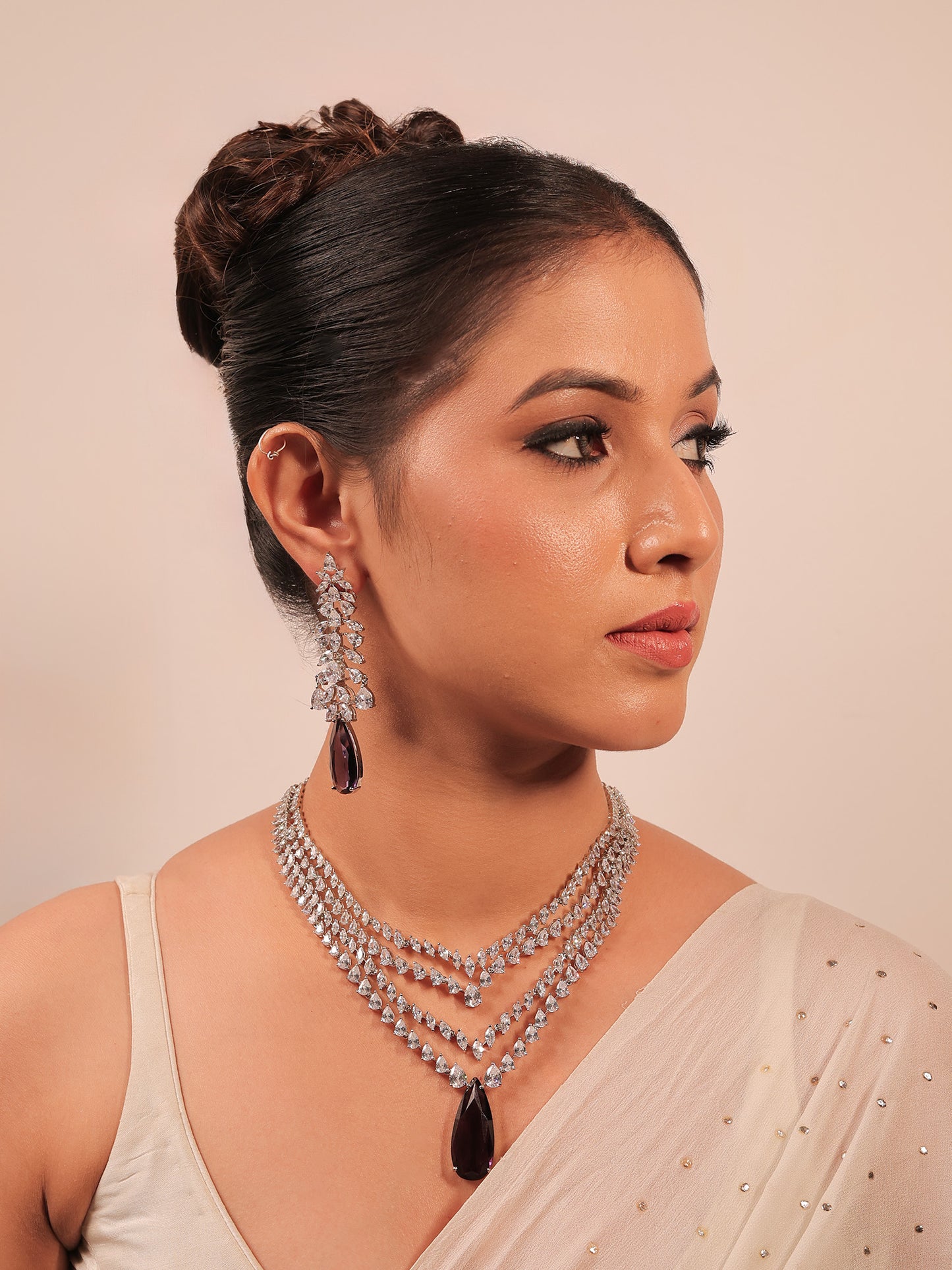 Ajweta Purple American Diamond Necklace Set