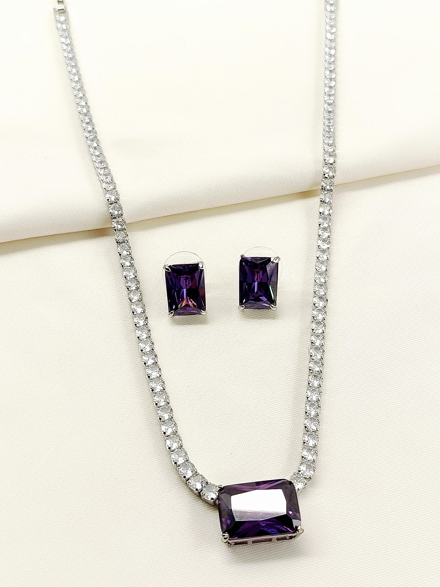 Anric Lavender American Diamond Necklace Set
