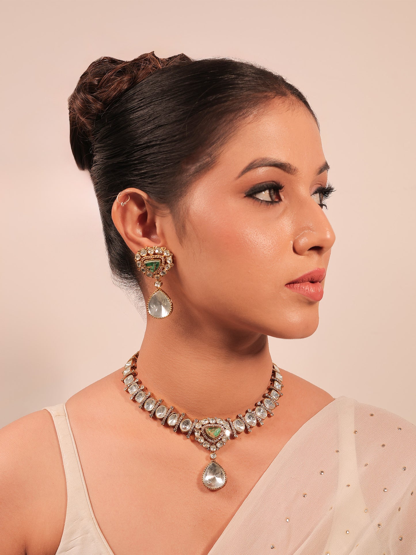 Aadhera Green Kundan Necklace Set