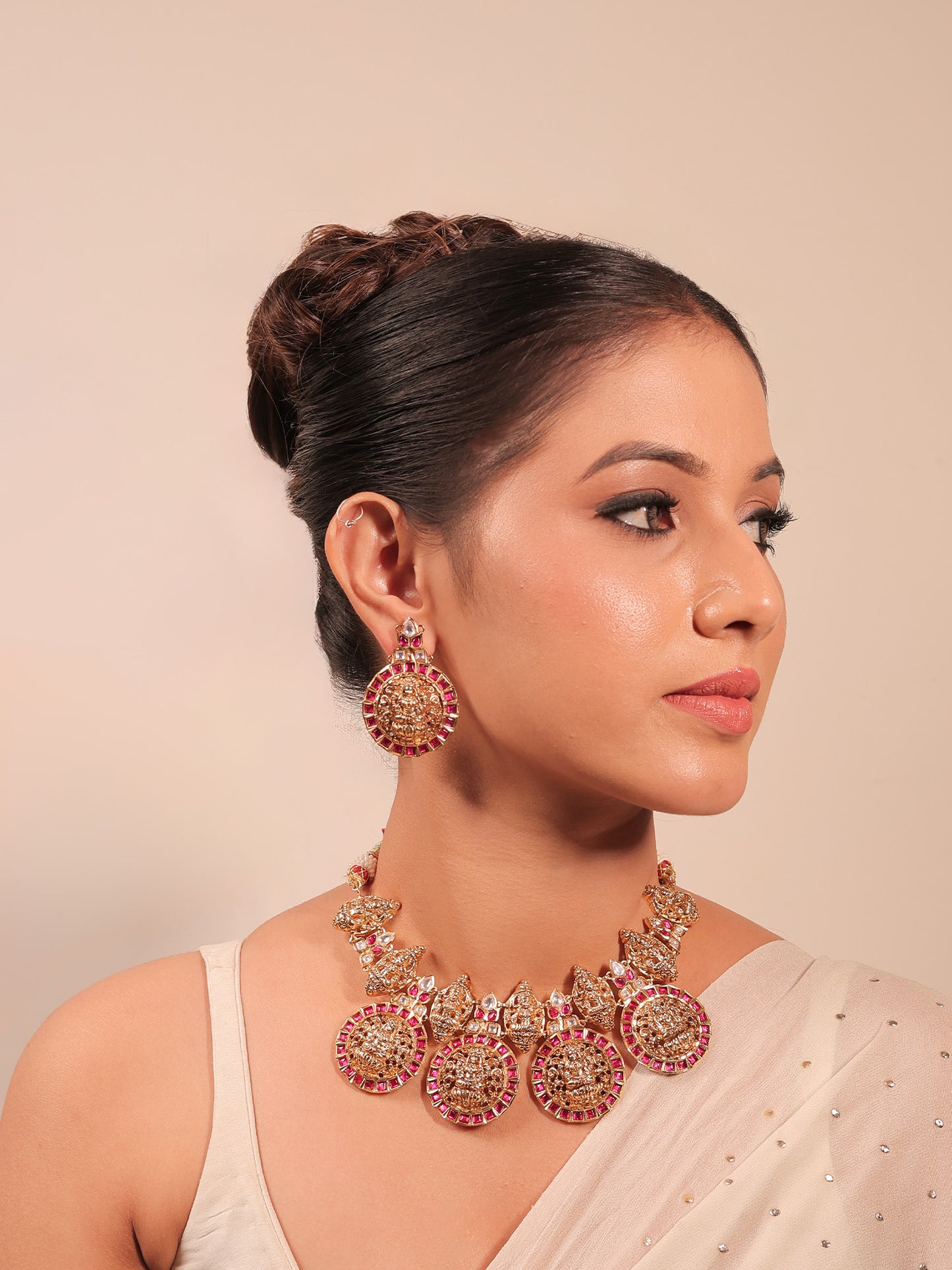 Seerat Majenta Antique Temple Necklace Set