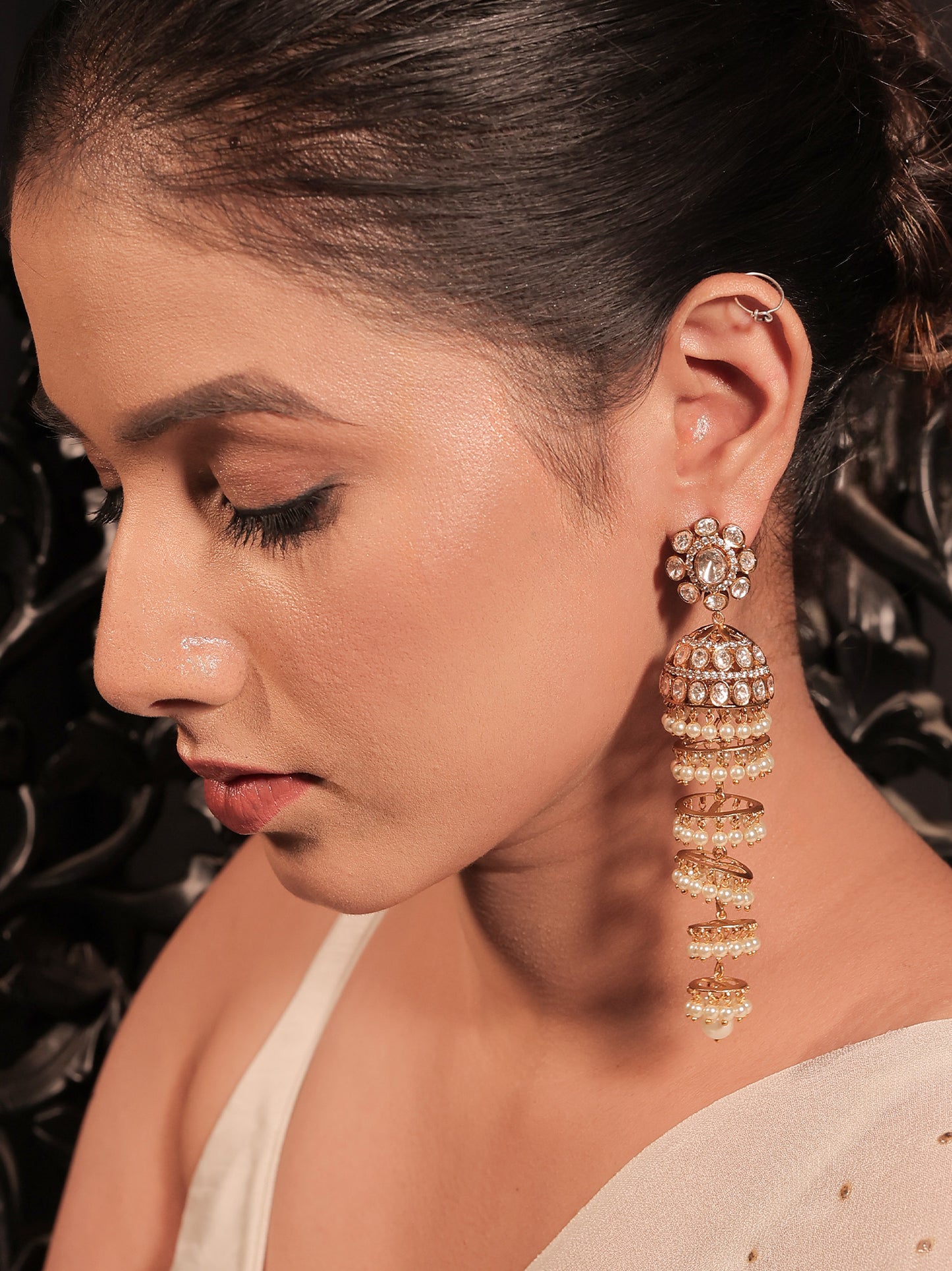 Shaziya White Kundan Jhumki