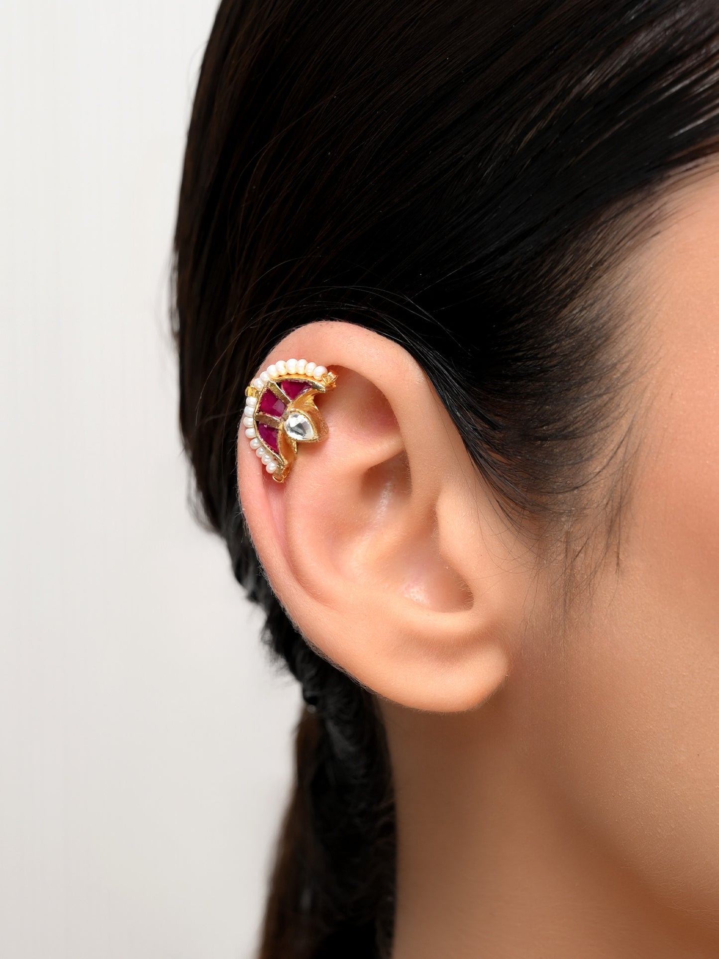 Kiana Small Ruby Gold Plated Kundan Ear Cuff [ Price is for Pair ]