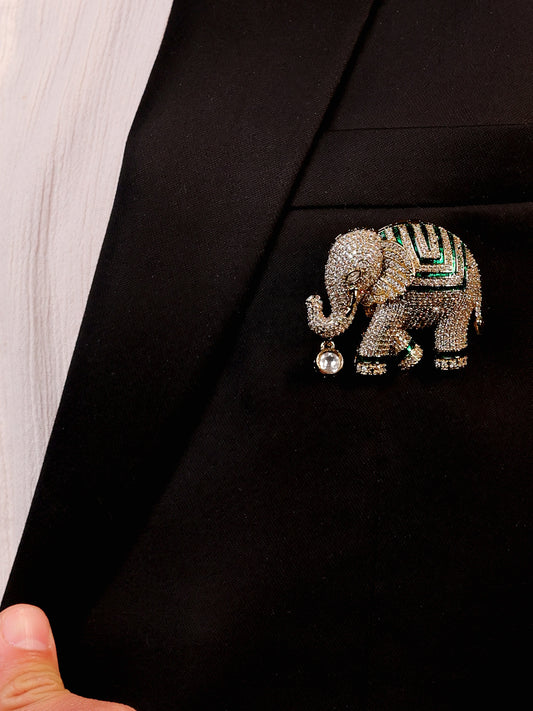 Pranay Green Elephant Brooch