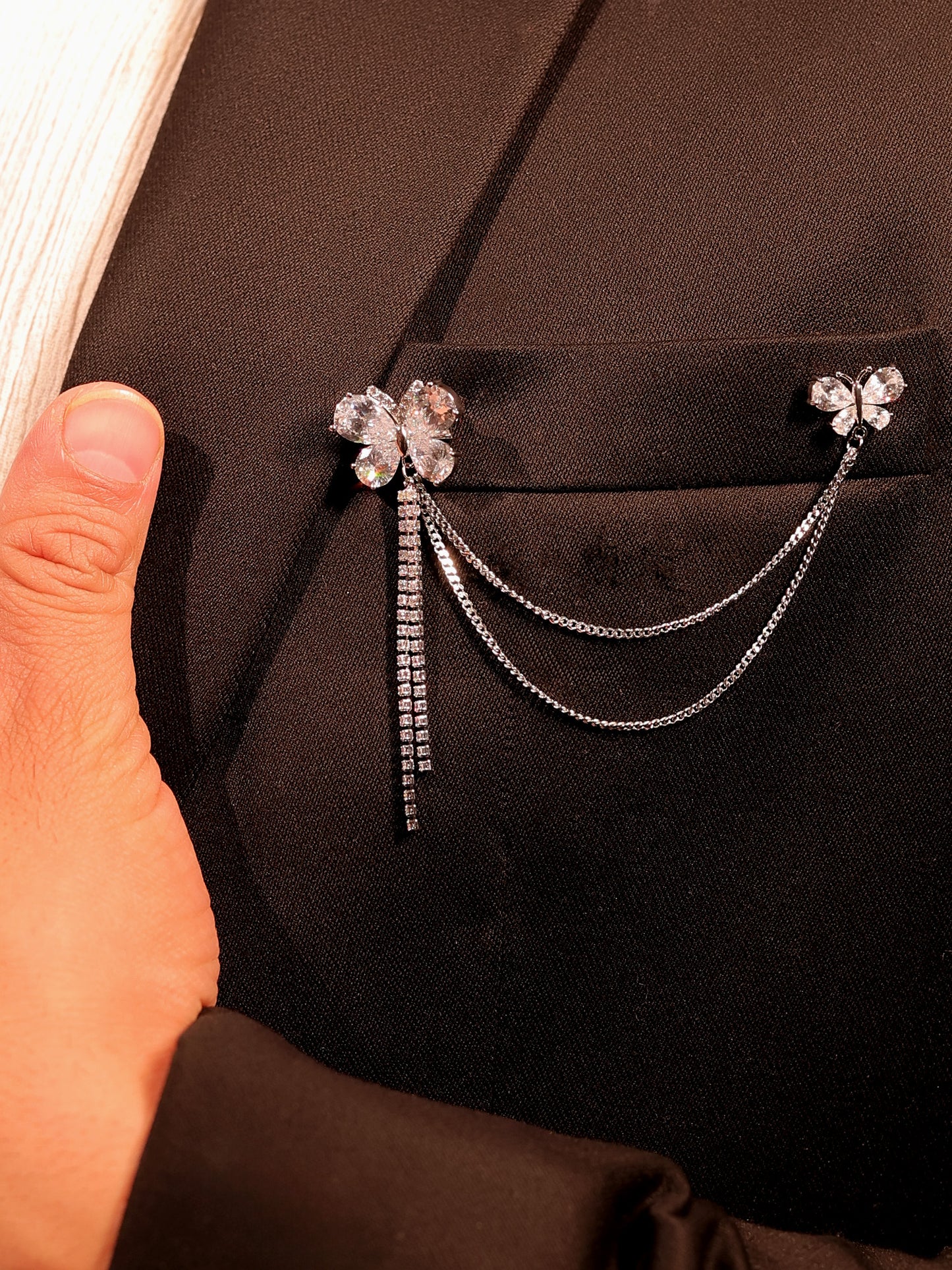 Nainsi Silver Butterfly Brooch Pin With Chain