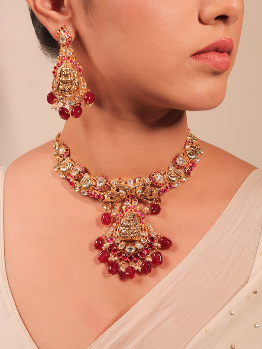 Kaveri Maroon Temple Antique Set