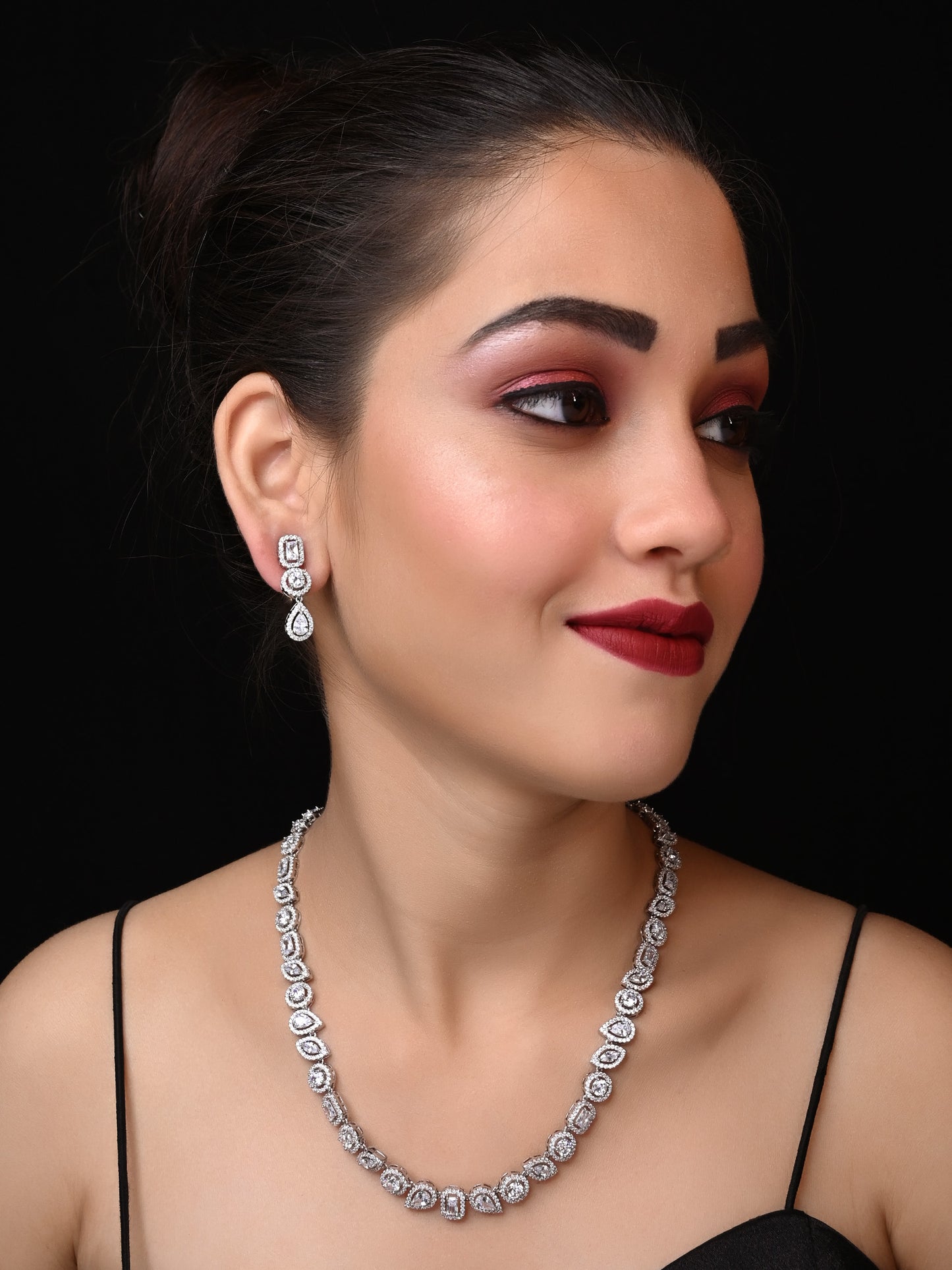 Neya Silver Plated With American Diamond Necklace Set
