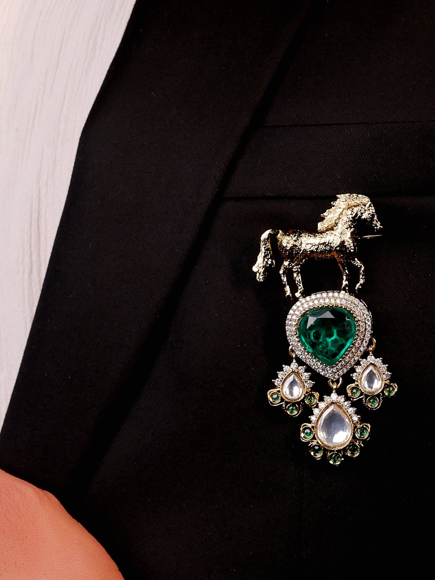 Jayesh Green Horse Brooch