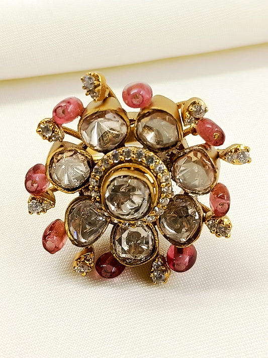 Abhikhya Pink Kundan Finger Ring