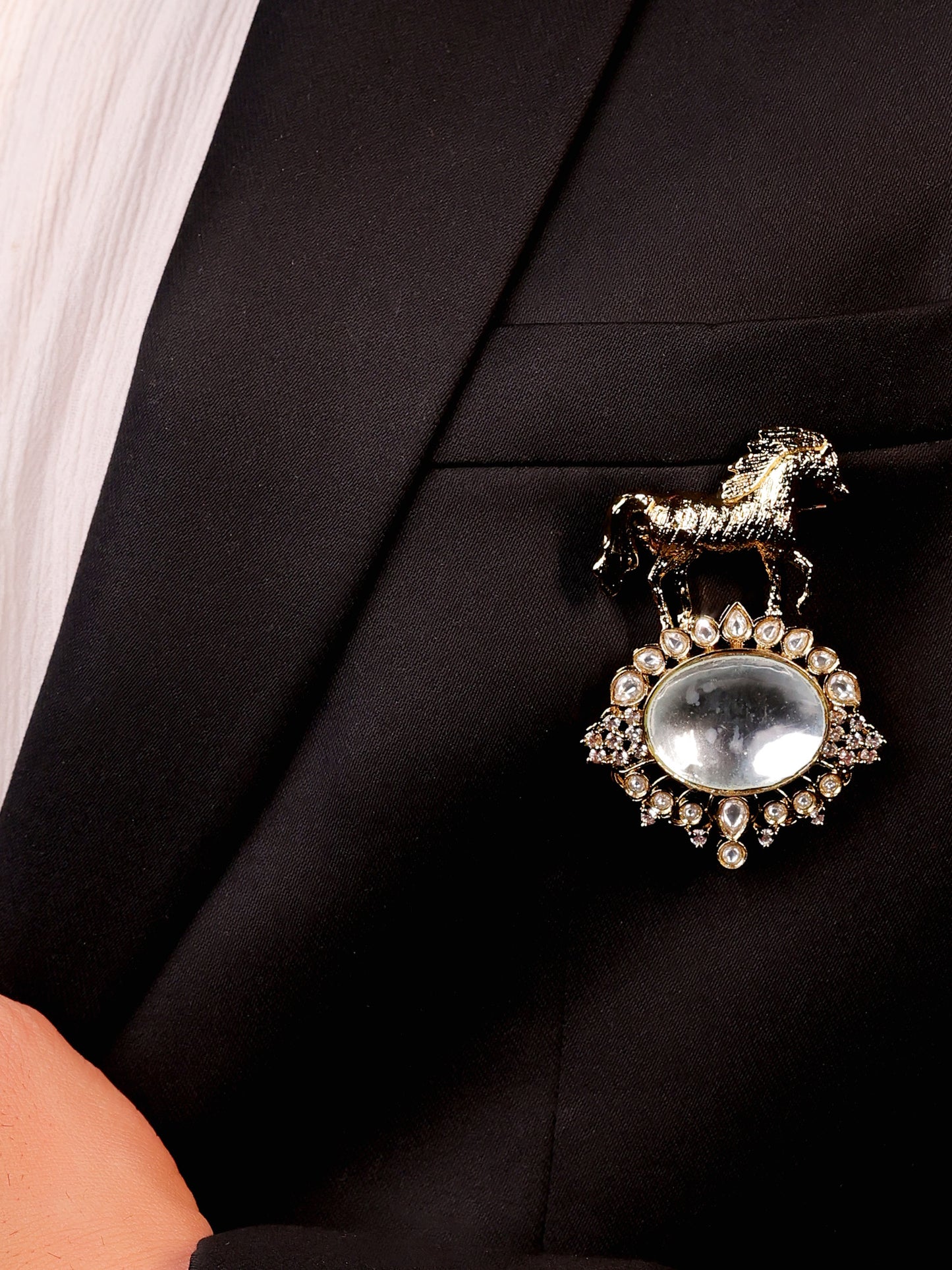 Vivaan White Horse Brooch