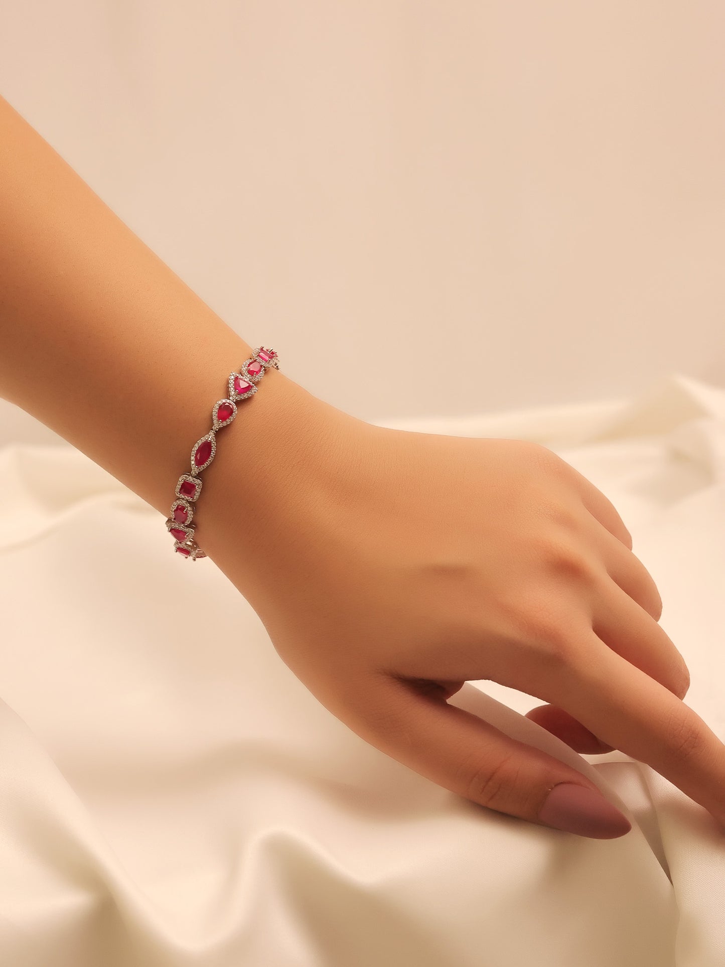 Elower Ruby American Diamond Bracelet