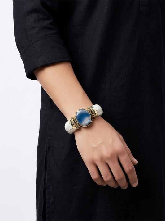 Aarun Sky Blue Bone Men's Bracelet