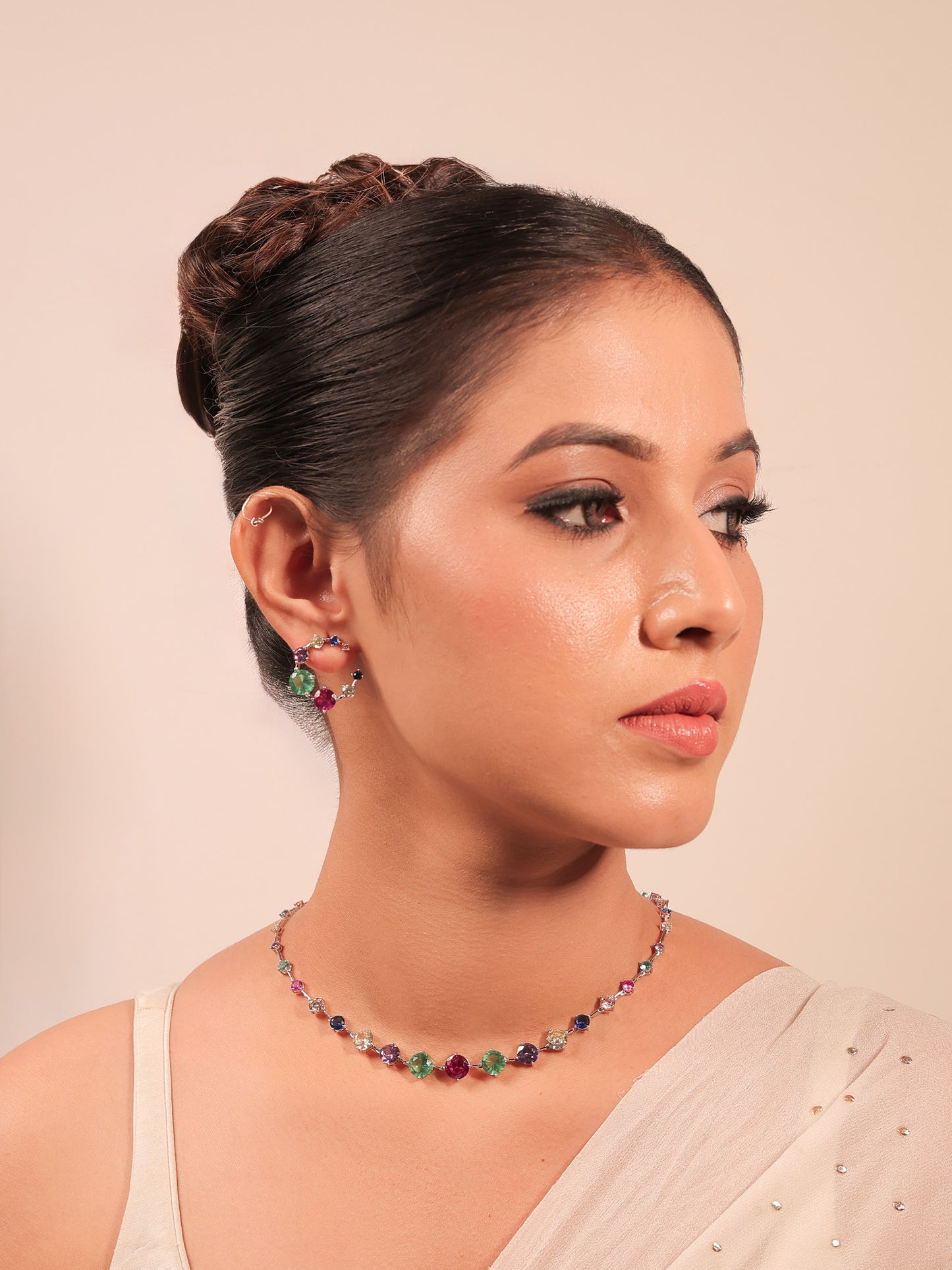 Haisley Multi Colour American Diamond Necklace Set