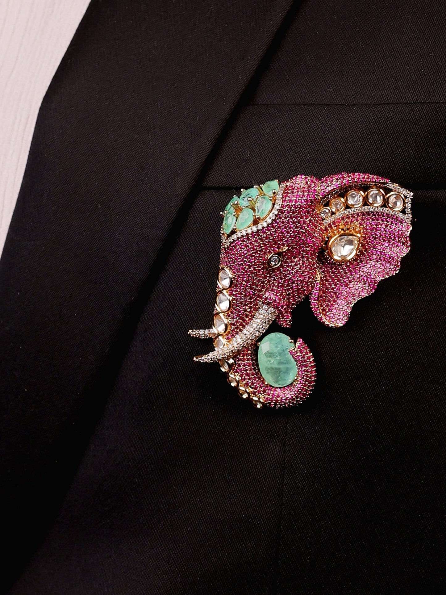 Atharv Ruby Elephant Brooch