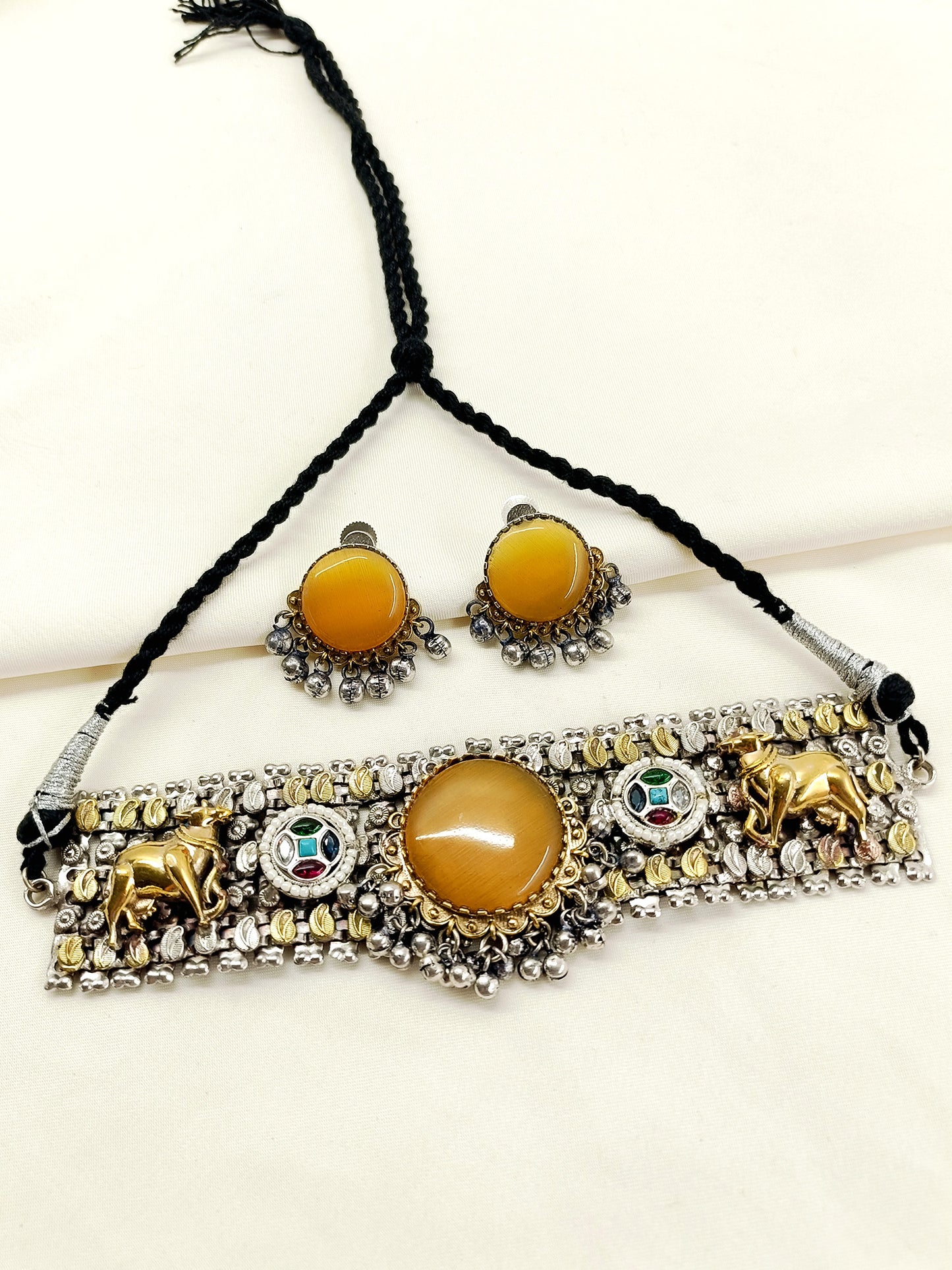 Richa Multi Colour Oxidized Choker Set