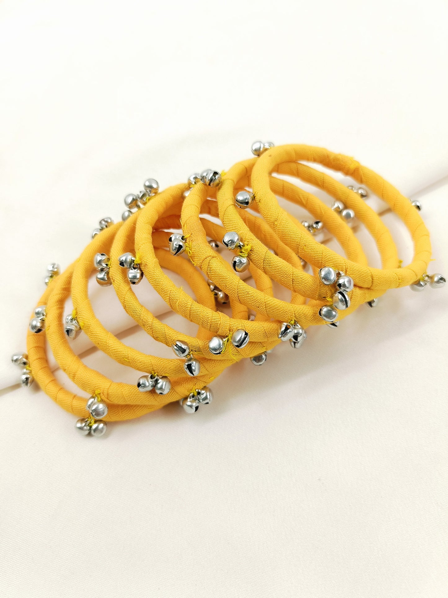 Raza Yellow Fabric Bangles with Ghungroo