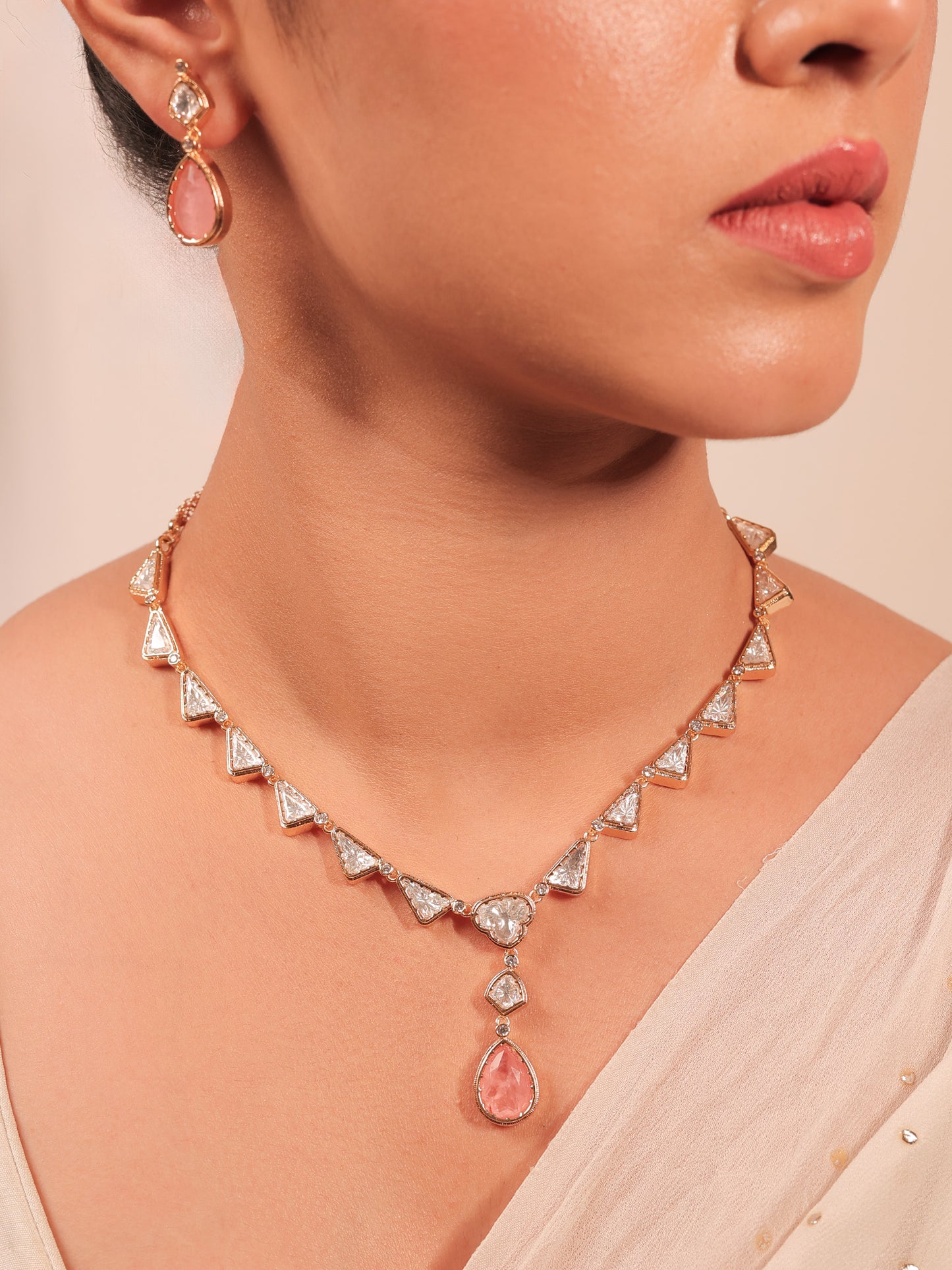 Garla Baby Pink Kundan Necklace Set