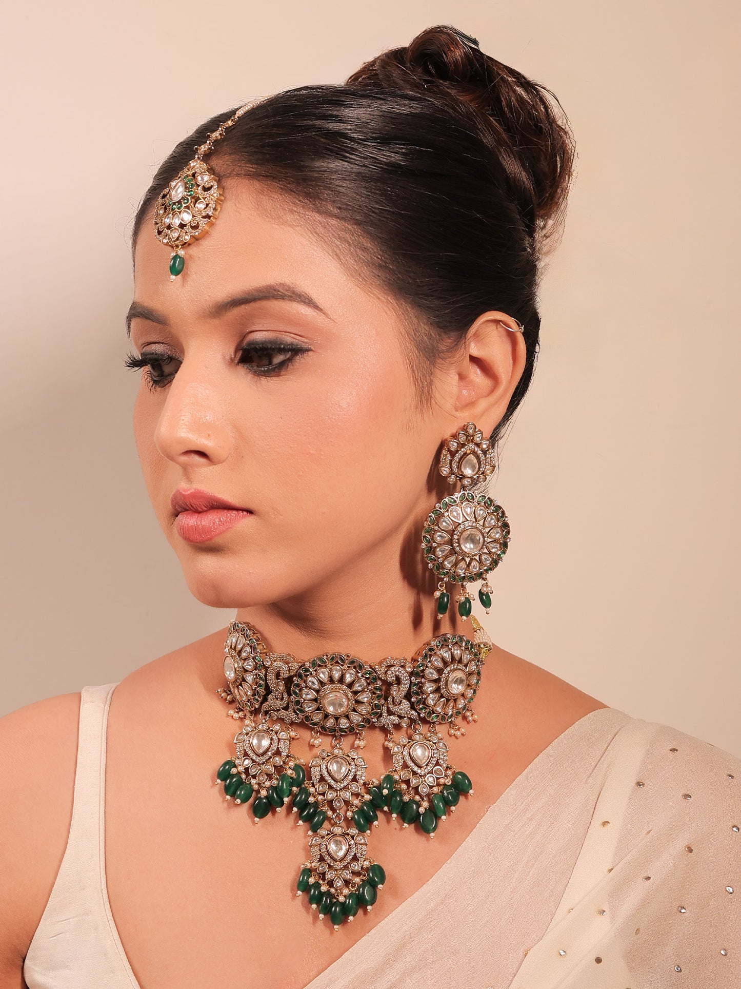 Rimsha Green Kundan Polki Choker Set