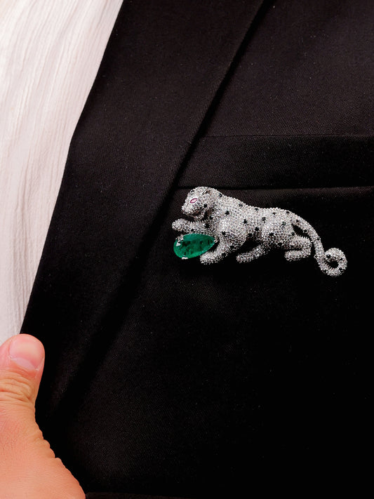 Hridaan Green Leopard Men's Brooch