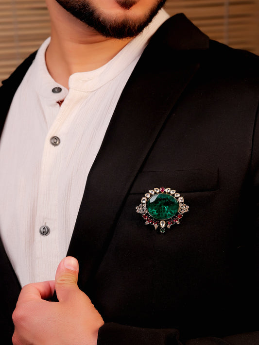 Jagat Green Men's Brooch