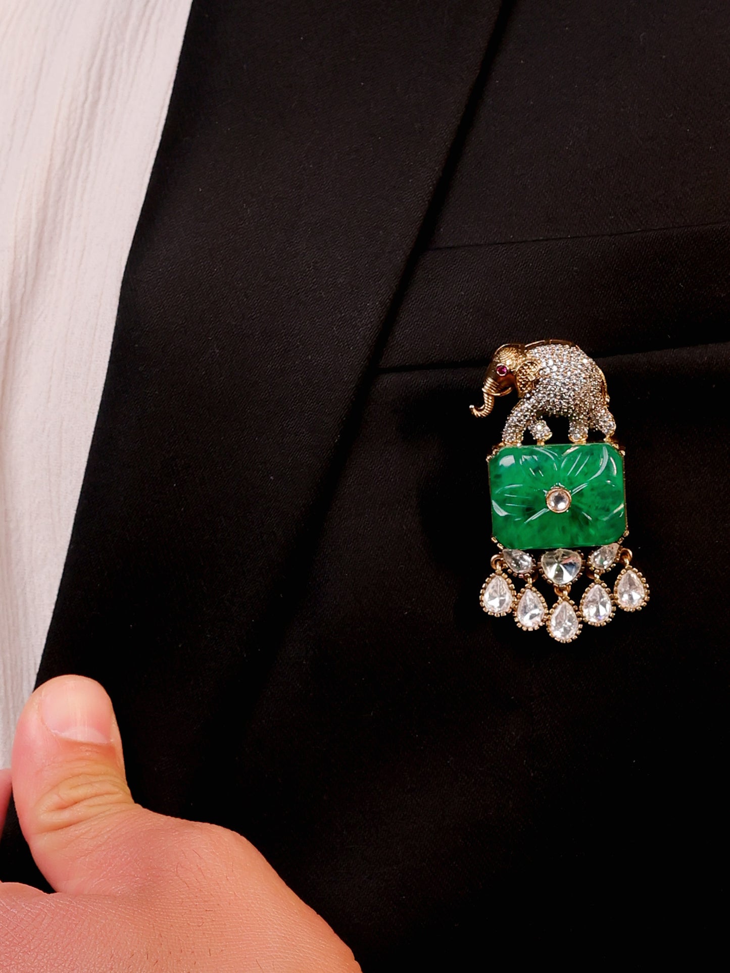 Hritik Green Elephant Brooch
