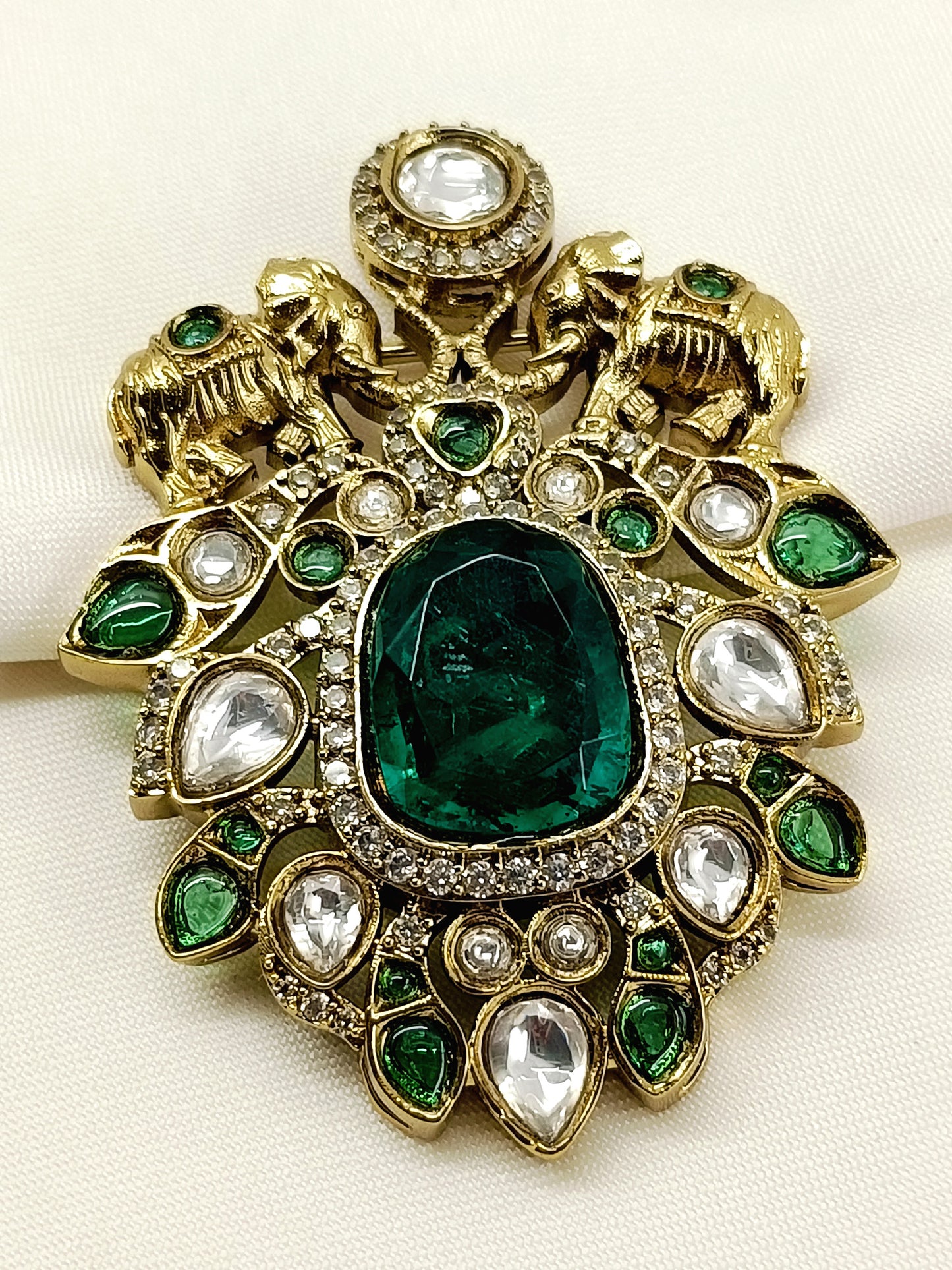 Aarohan Green Elephant Men's Brooch