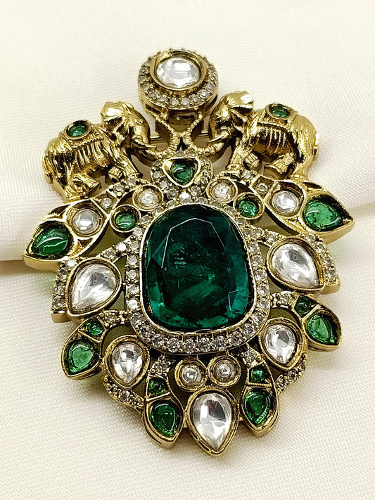 Aarohan Green Elephant Men's Brooch