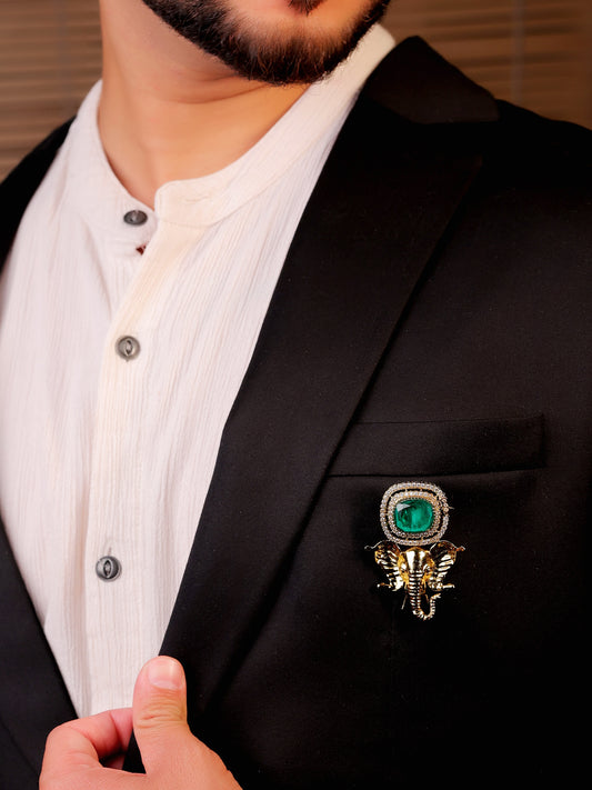 Gajraj Green Ganesh Ji Brooch