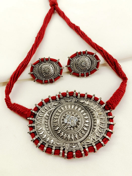 Malti White Oxidized Choker Set