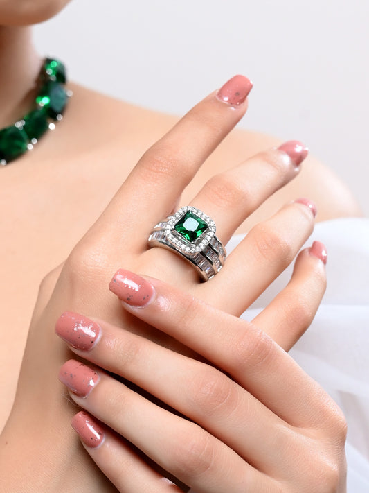 Zafeerah Green American Diamond Finger Ring