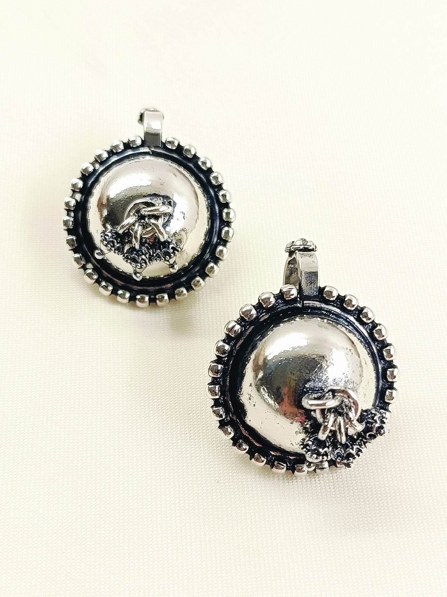 Kamari Silver Oxidized Katori Dome Cuff Pair