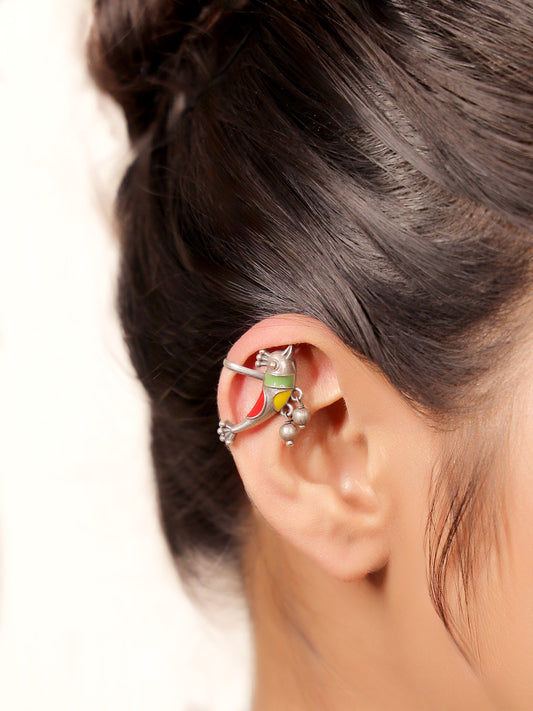 Tahira Multi Colour German Silver Bird Oxidized Earcuff