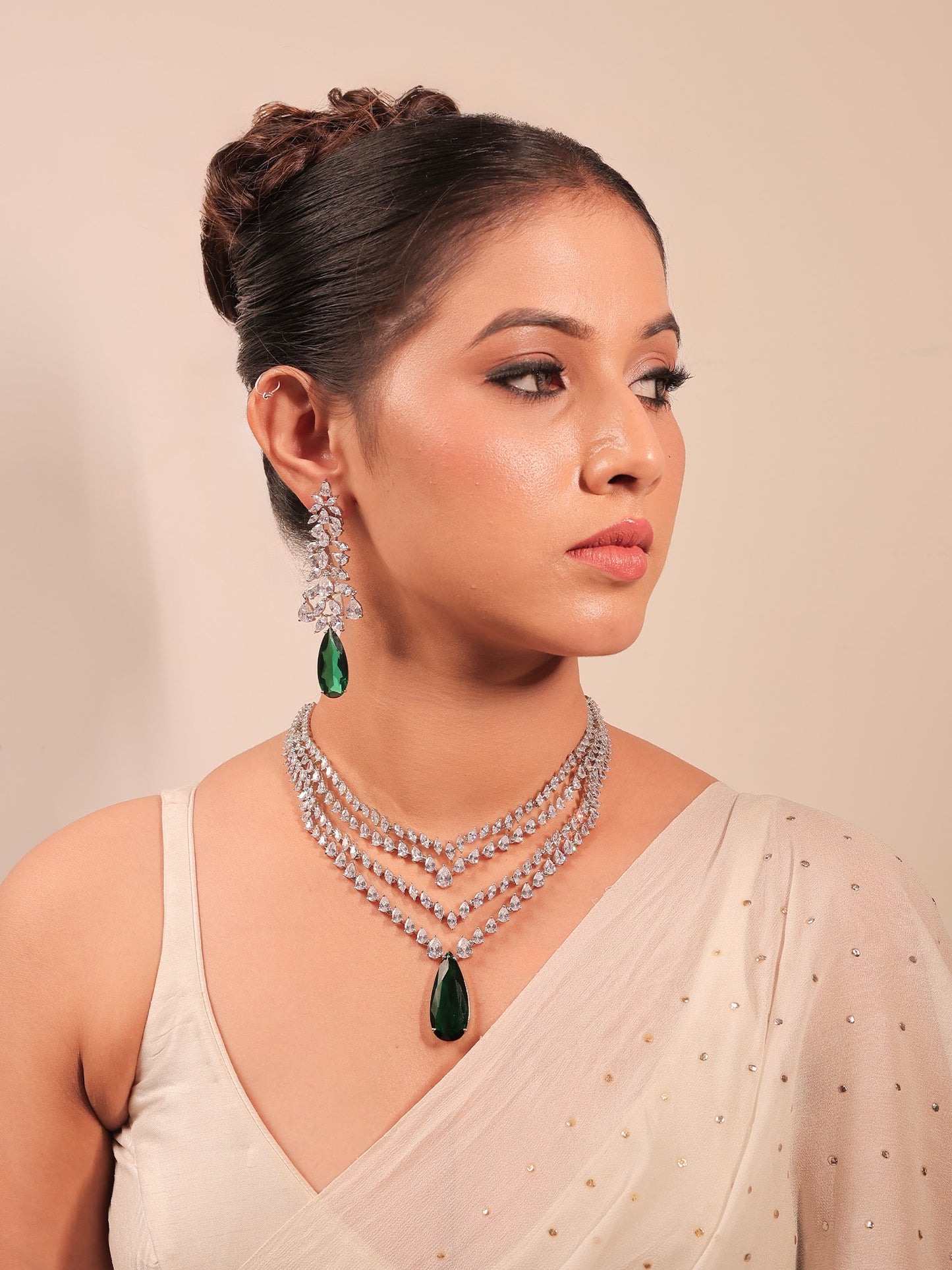 Amrisha Green American Diamond Necklace Set