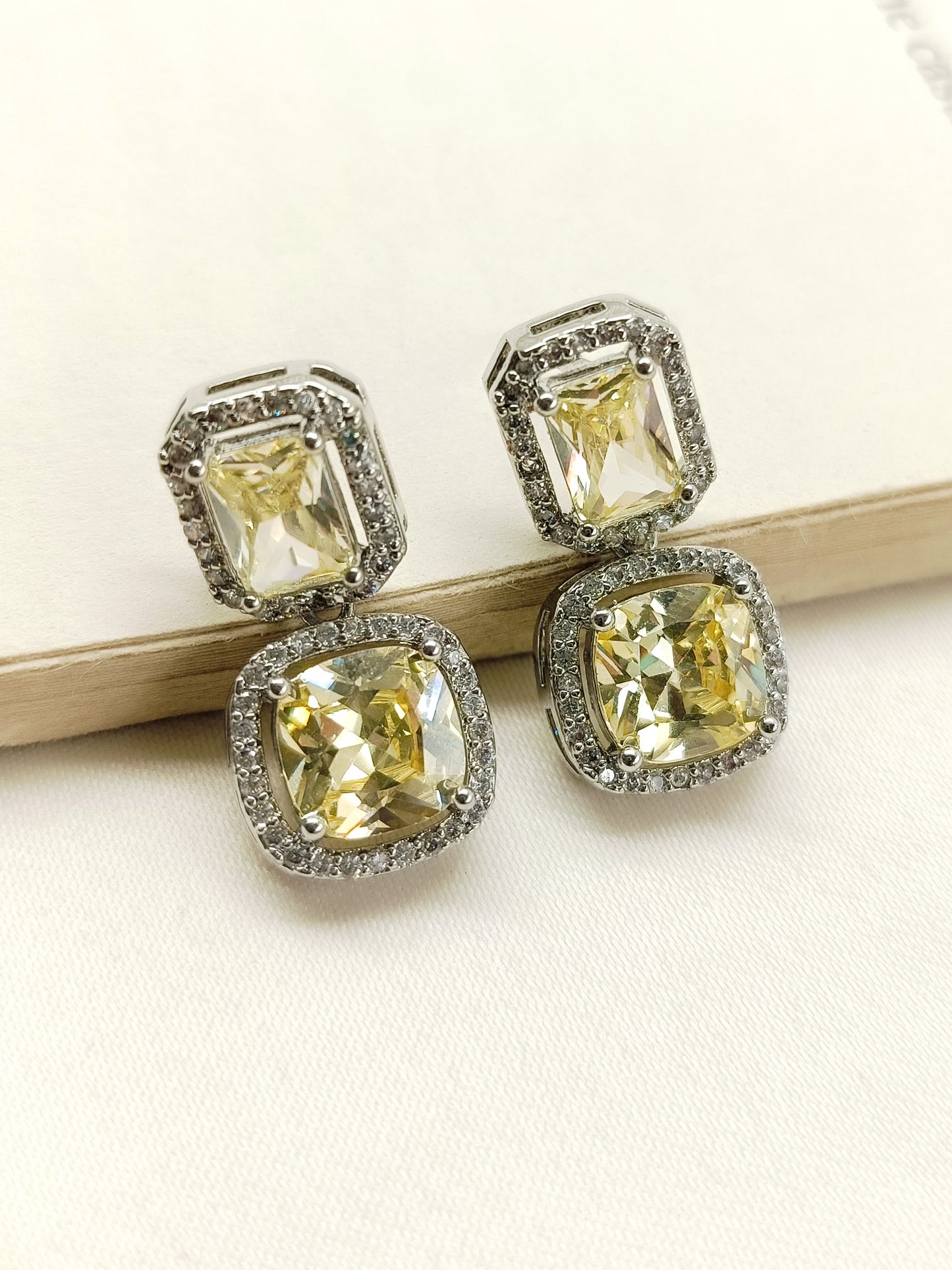 Rituja Yellow Stone Silver Plated Diamond Earrings